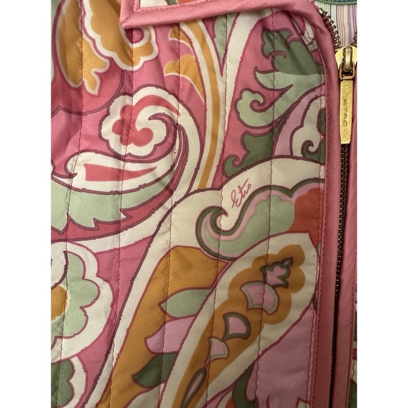 EUC ETRO Milano ITALY Quilted Pink Paisley DOUBLE Zip Front Jacket Size 40 US6/8 - Picture 15 of 16